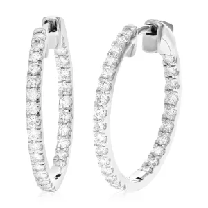 1 cttw Round Lab Grown Diamond Hoop Earrings Crafted in .925 Sterling Silver Prong Set 1 Inch