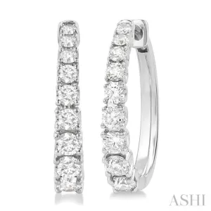 1 ctw Graduated Round Cut Diamond Fashion Hoop Earrings in 14K White Gold