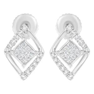 10K White Gold 1/3 cttw Princess-cut Diamond Double Triangle Composite Stud Earrings