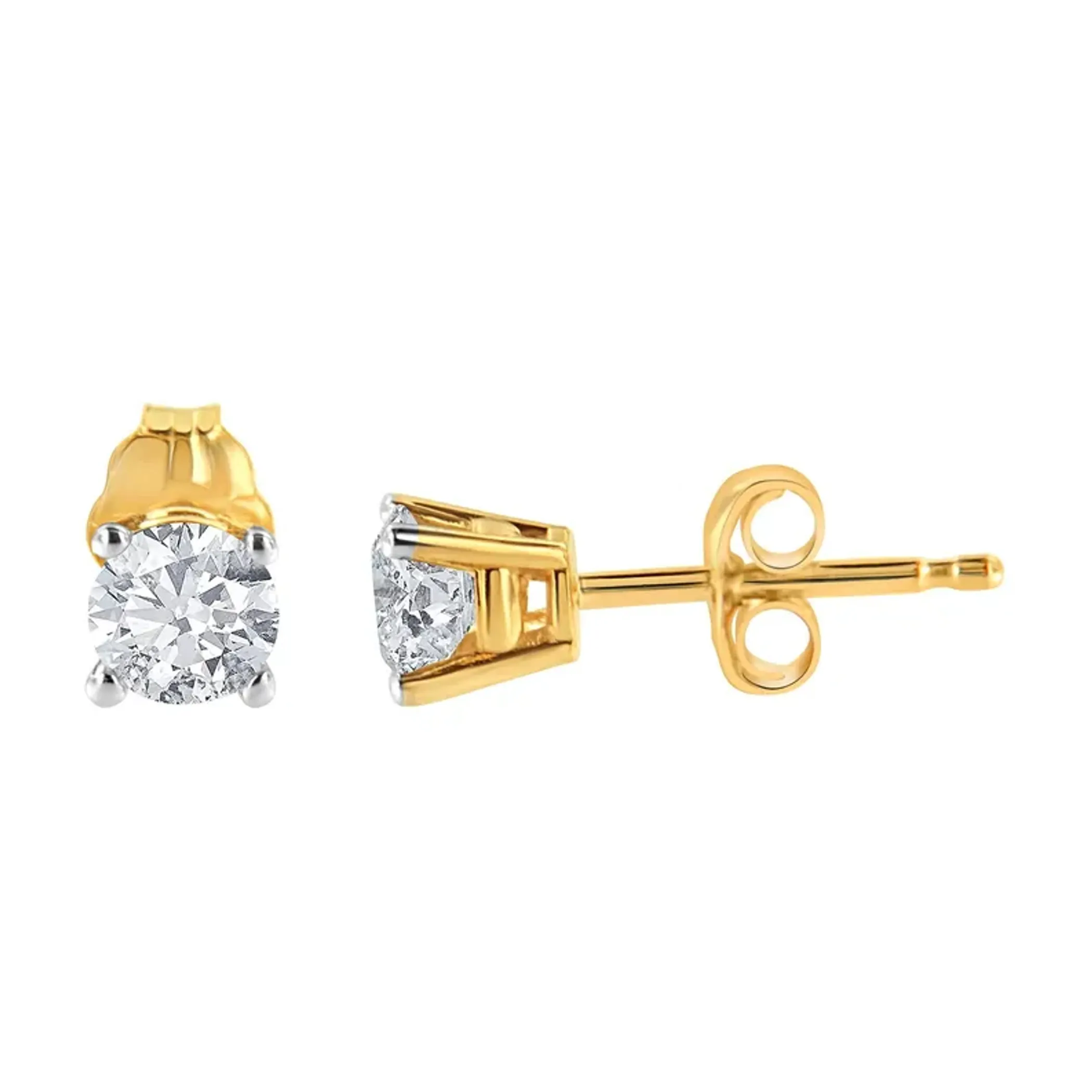 10K Yellow Gold over .925 Sterling Silver 5/8 Cttw Round Brilliant-Cut Diamond Classic 4-Prong Stud Earrings (K-L Color, I2-I3 Clarity)