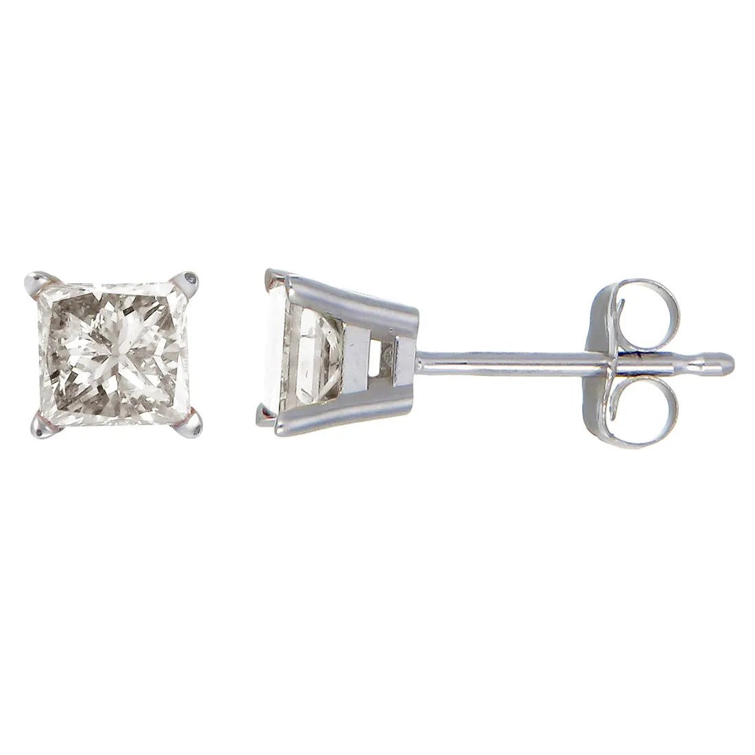 1/2 cttw Princess Cut Diamond Stud Earrings 14K White Gold 4 Prong with Push Backs