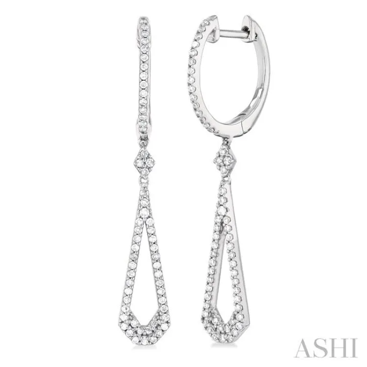 1/3 Ctw Tear Drop Round Cut Diamond Long Earring in 10K White Gold