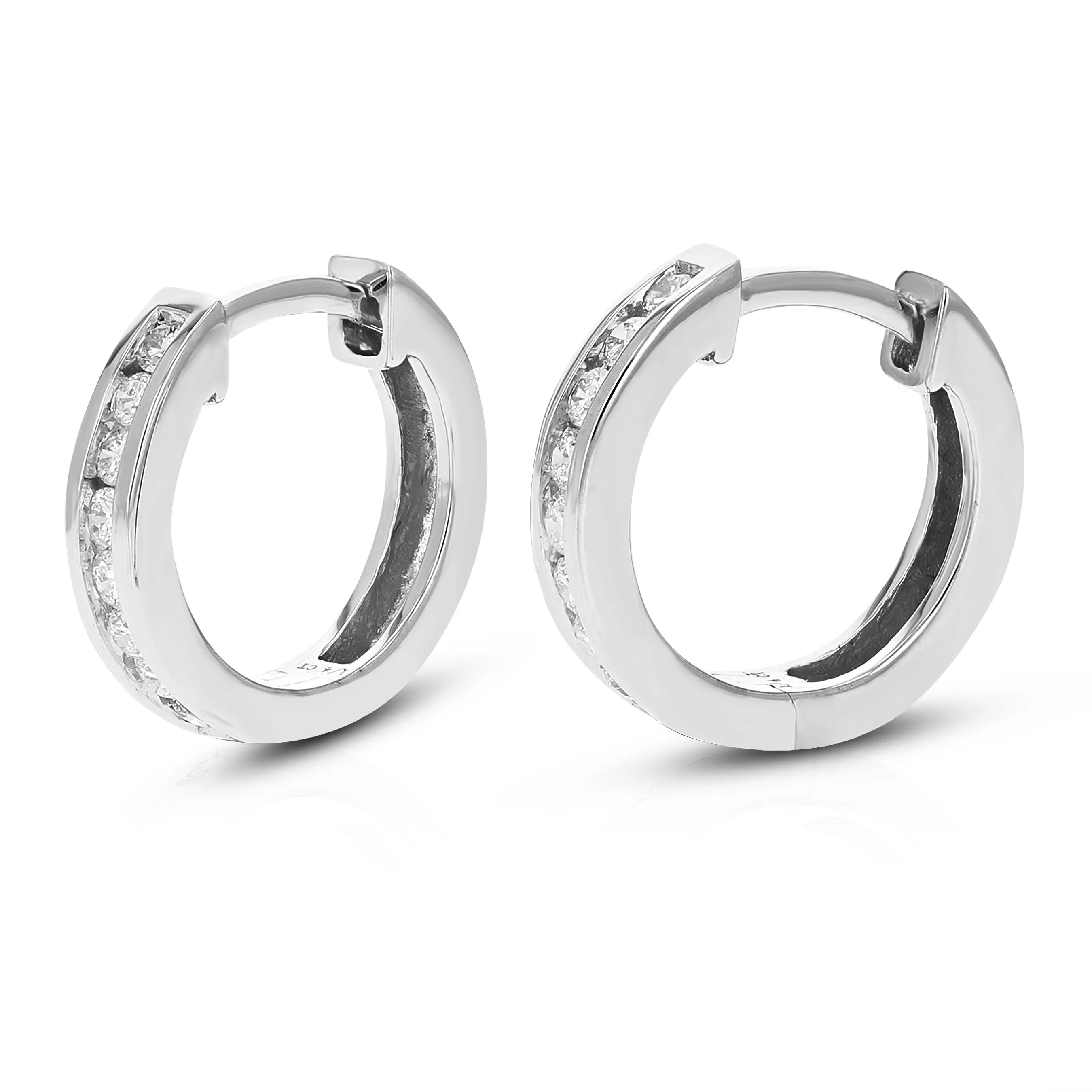 1/4 cttw Round Cut Lab Grown Diamond Hoop Earrings in .925 Sterling Silver Channel Set 1/2 Inch