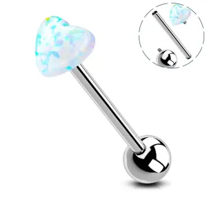 14G Titanium Aurora White Heart Top Internally Threaded Barbell Tongue Ring