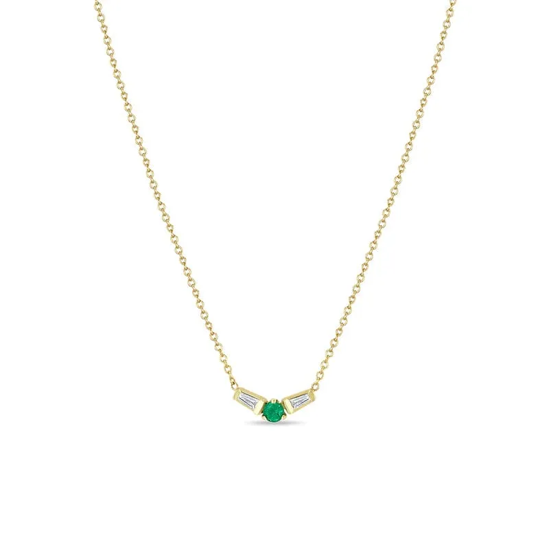 14k Emerald & Angled Tapered Baguette Diamonds Necklace