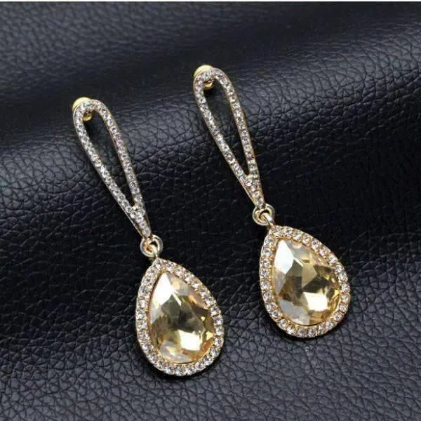 14K Gold Plated Evening Splendor Austrian Crystal Drop Earrings for Woman in Three Elegant Colors Everyday Wear or Holiday Birthday Gift