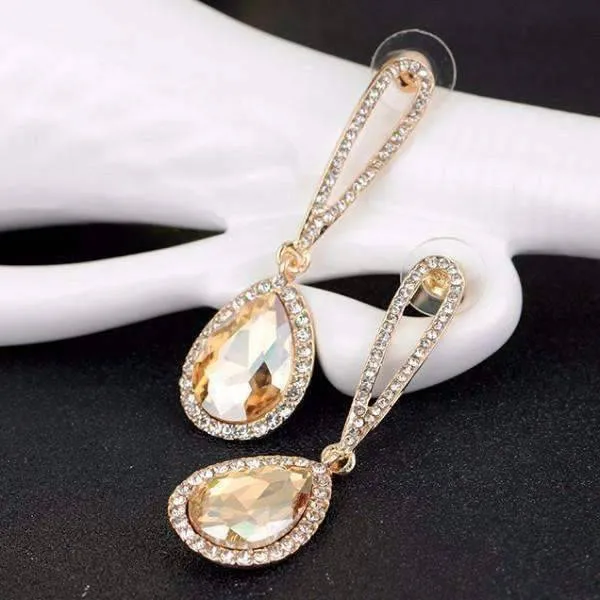 14K Gold Plated Evening Splendor Austrian Crystal Drop Earrings for Woman in Three Elegant Colors Everyday Wear or Holiday Birthday Gift