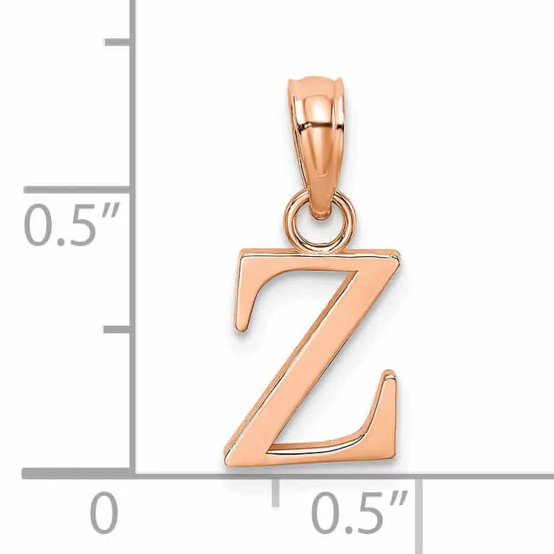 14K Rose Gold Block Design Small Letter Z Initial Charm Pendant