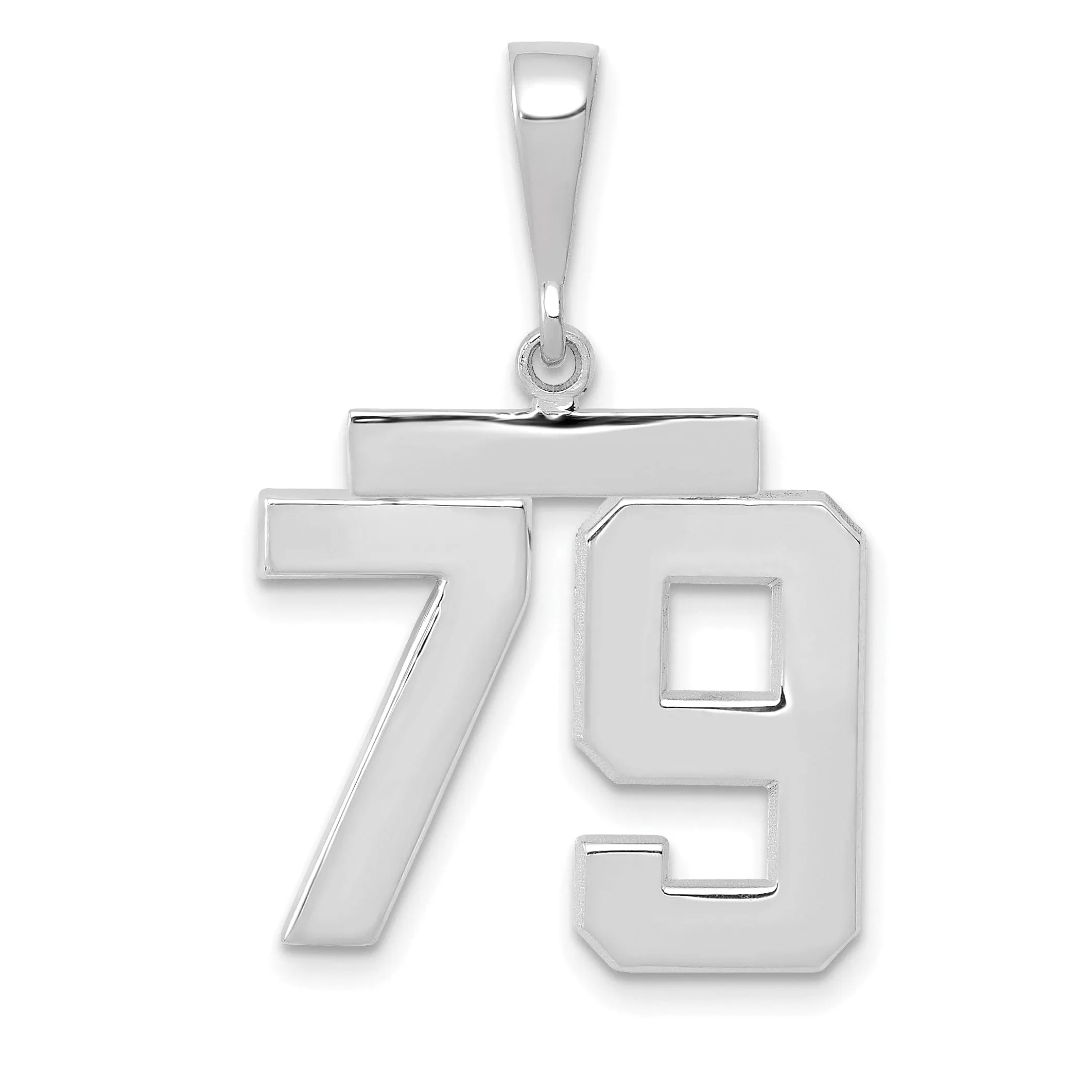 14k White Gold Polished Finish Medium Size Number 79 Charm Pendant