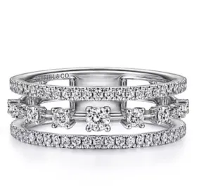 14K White Gold Three Row Diamond Station Ring