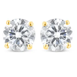 14K Yellow Gold 1-1/2 Cttw Round Brilliant-Cut Near Colorless Diamond Classic 4-Prong Stud Earrings with Screw Backs