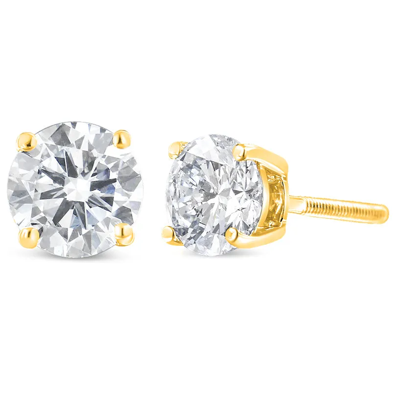 14K Yellow Gold 1-1/2 Cttw Round Brilliant-Cut Near Colorless Diamond Classic 4-Prong Stud Earrings with Screw Backs