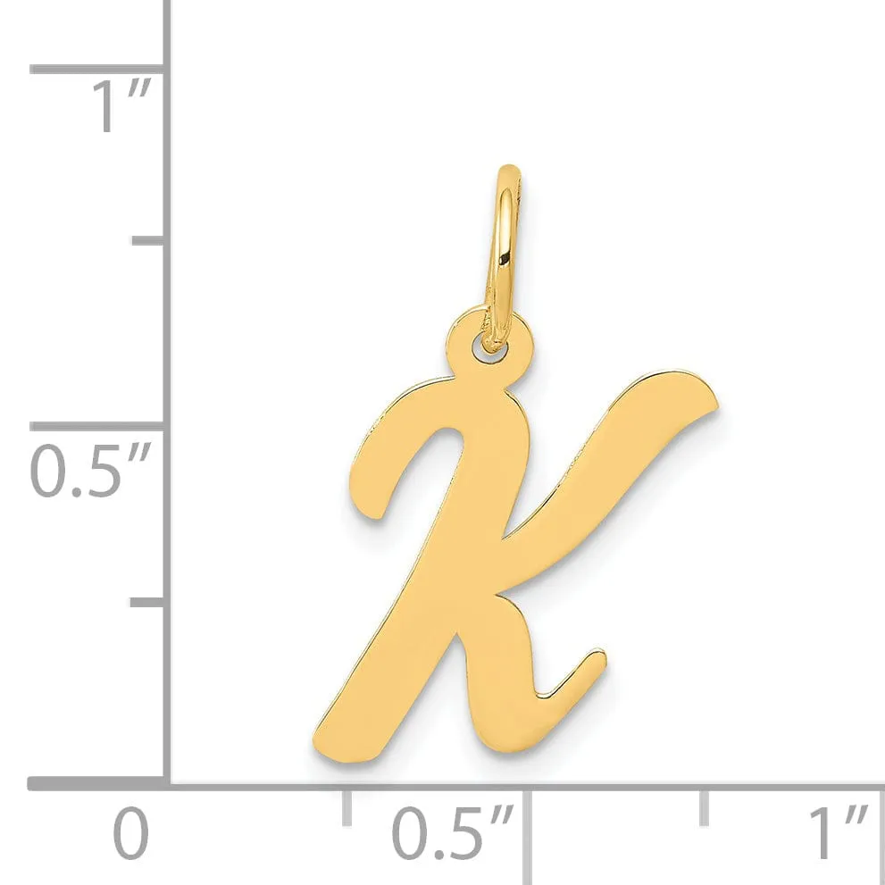 14K Yellow Gold Medium Size Fancy Script Design Letter K Initial Pendant