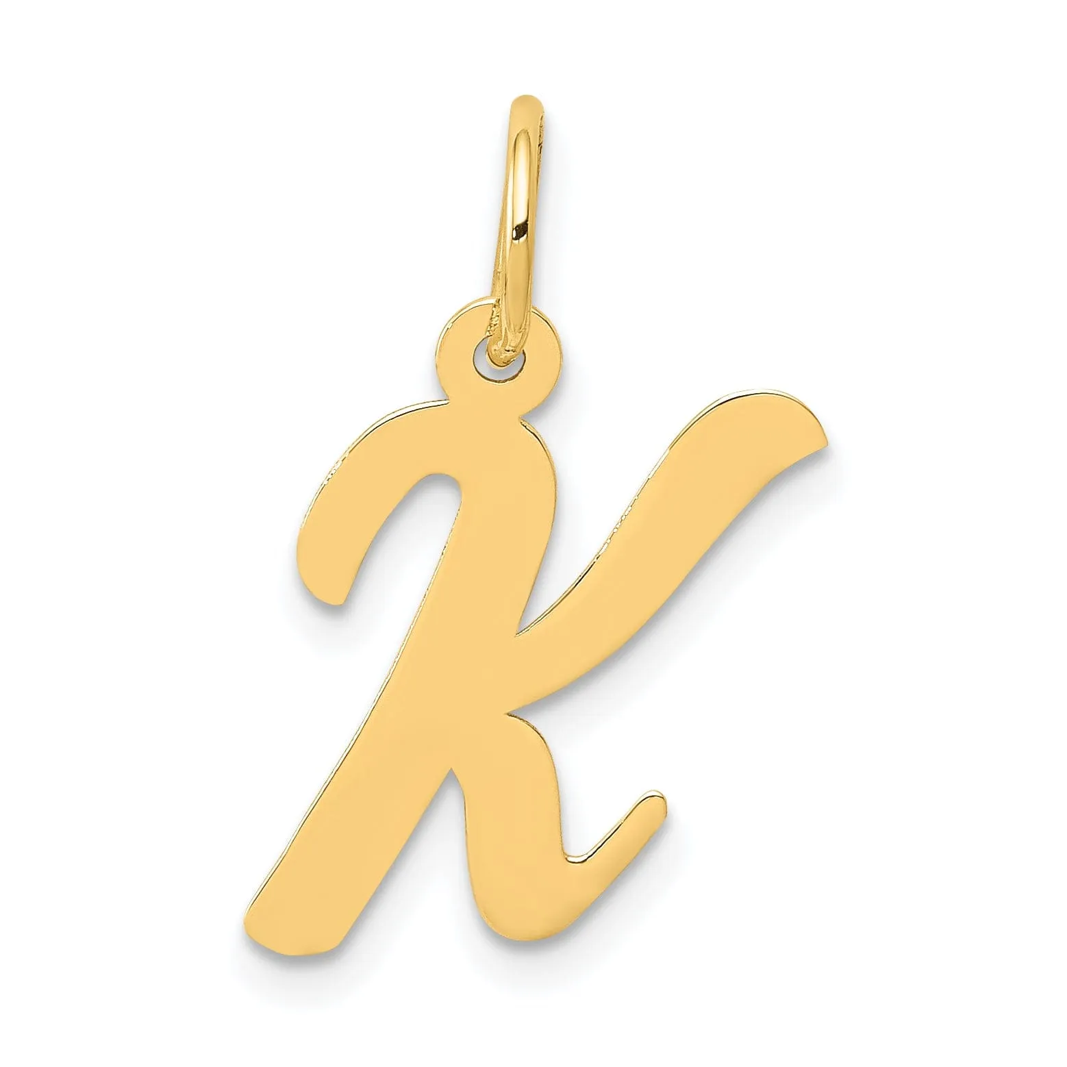 14K Yellow Gold Medium Size Fancy Script Design Letter K Initial Pendant