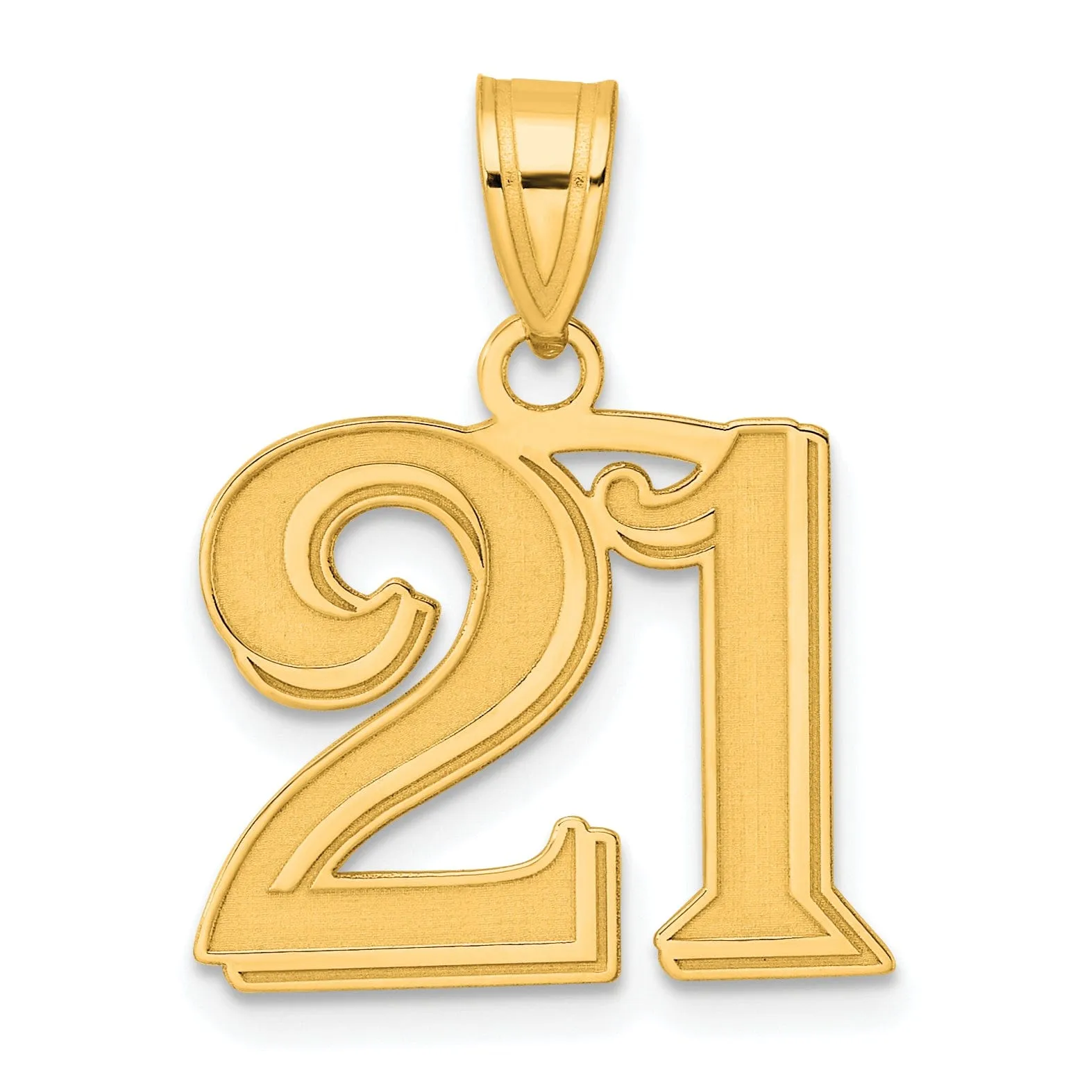 14k Yellow Gold Polished Etched Finish Number 21 Charm Pendant