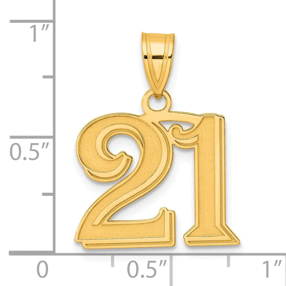 14k Yellow Gold Polished Etched Finish Number 21 Charm Pendant