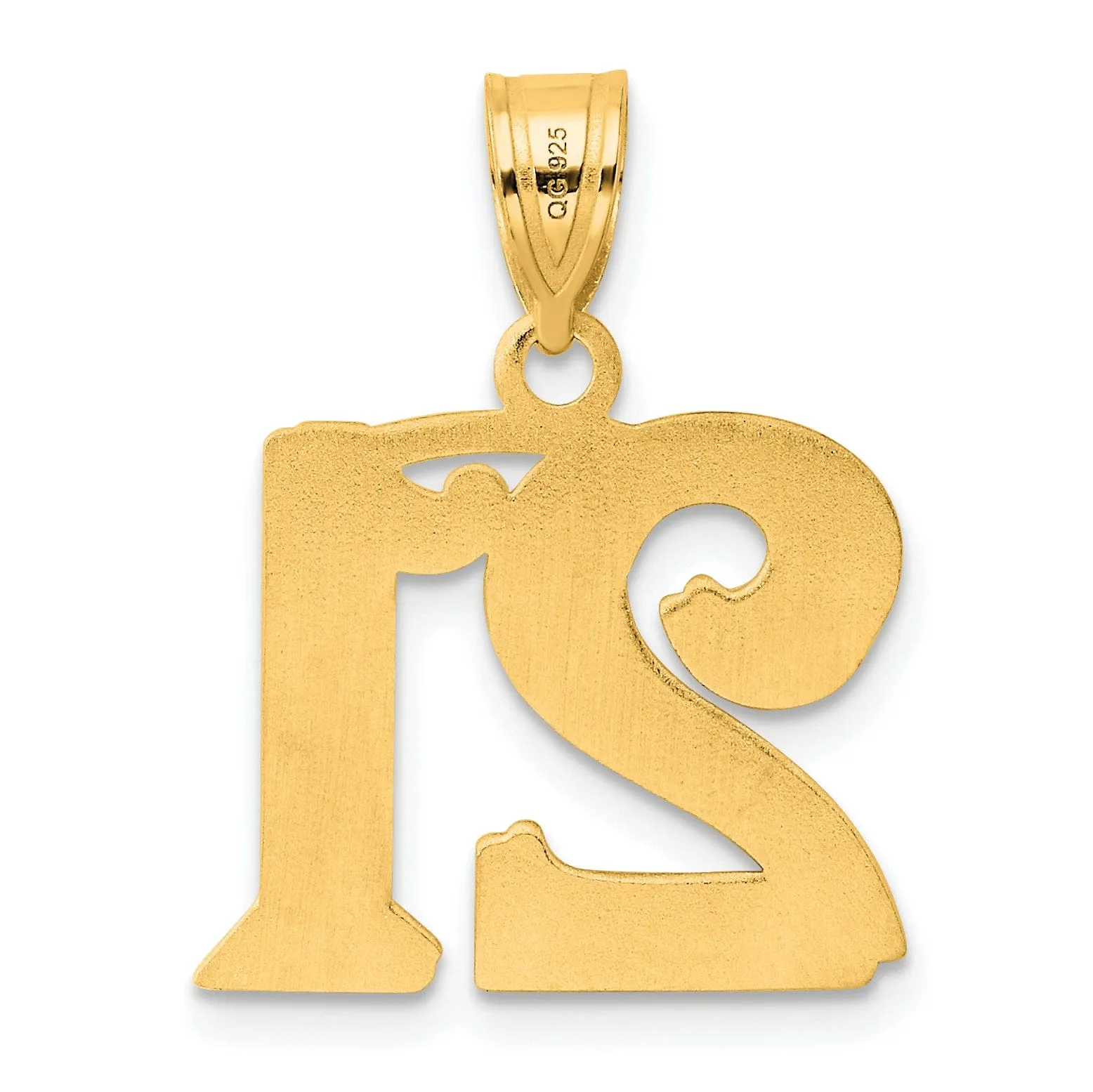 14k Yellow Gold Polished Etched Finish Number 21 Charm Pendant