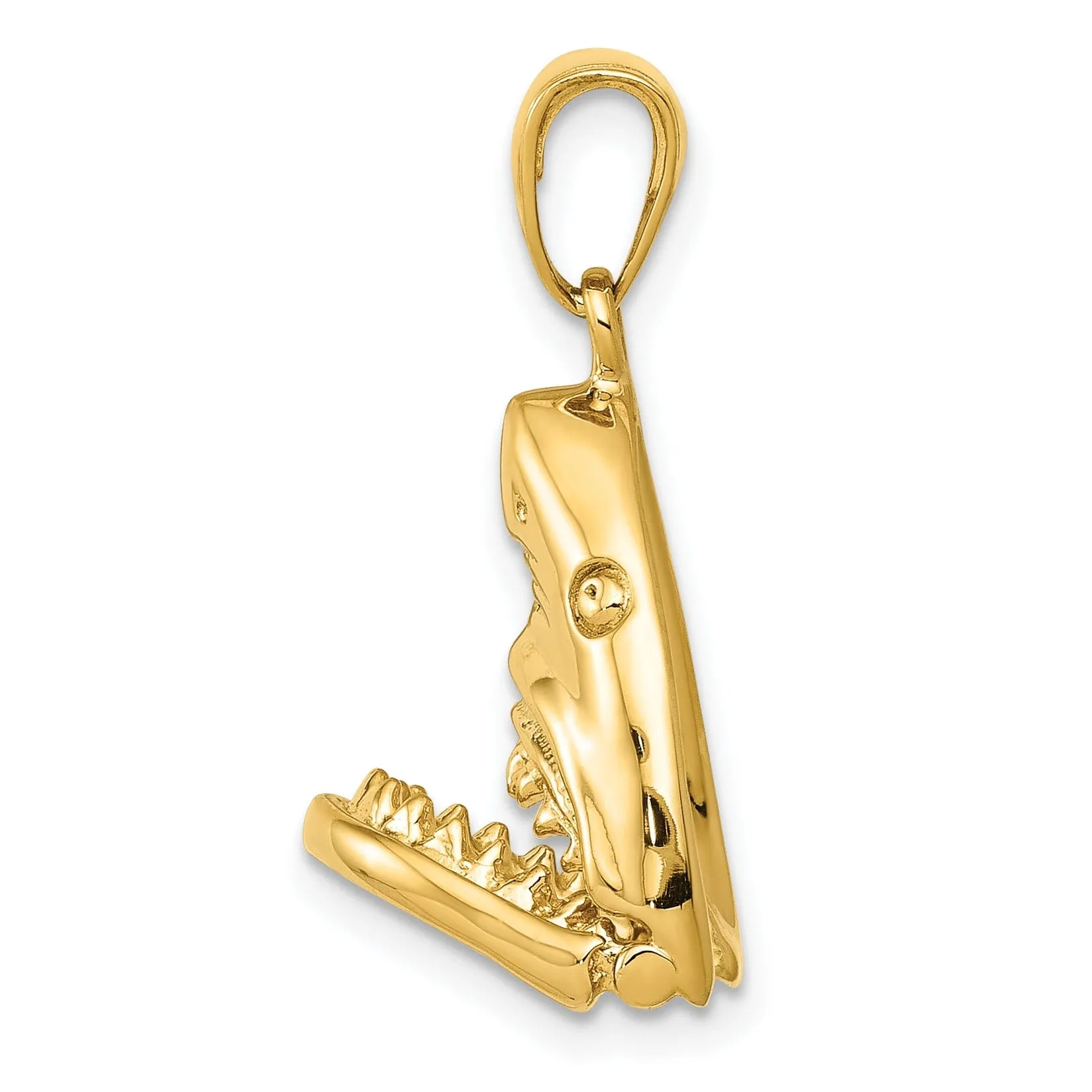 14K Yellow Gold Polished Finish 2-Dimensional Jaws Shark Head Mouth Open Design Charm Pendant