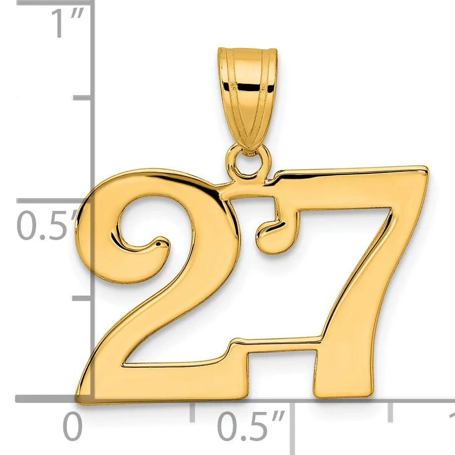 14k Yellow Gold Polished Finish Number 27 Charm Pendant