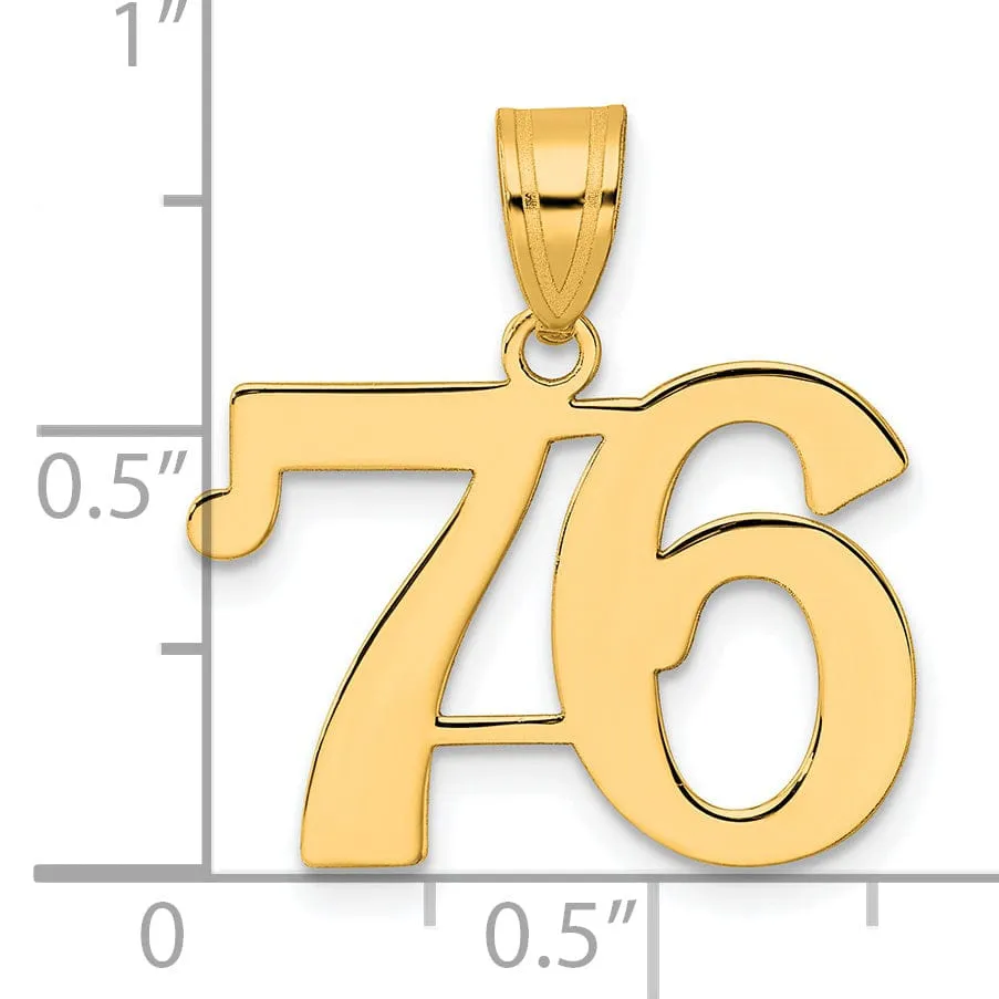 14k Yellow Gold Polished Finish Number 76 Charm Pendant