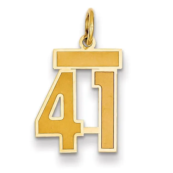 14k Yellow Gold Satin Brush Finish Small Size Number 41 Charm Pendant