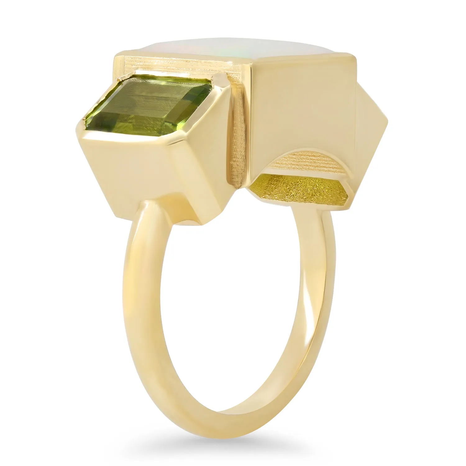 14K YG Ethiopian Opal and Peridot Trilogy Ring