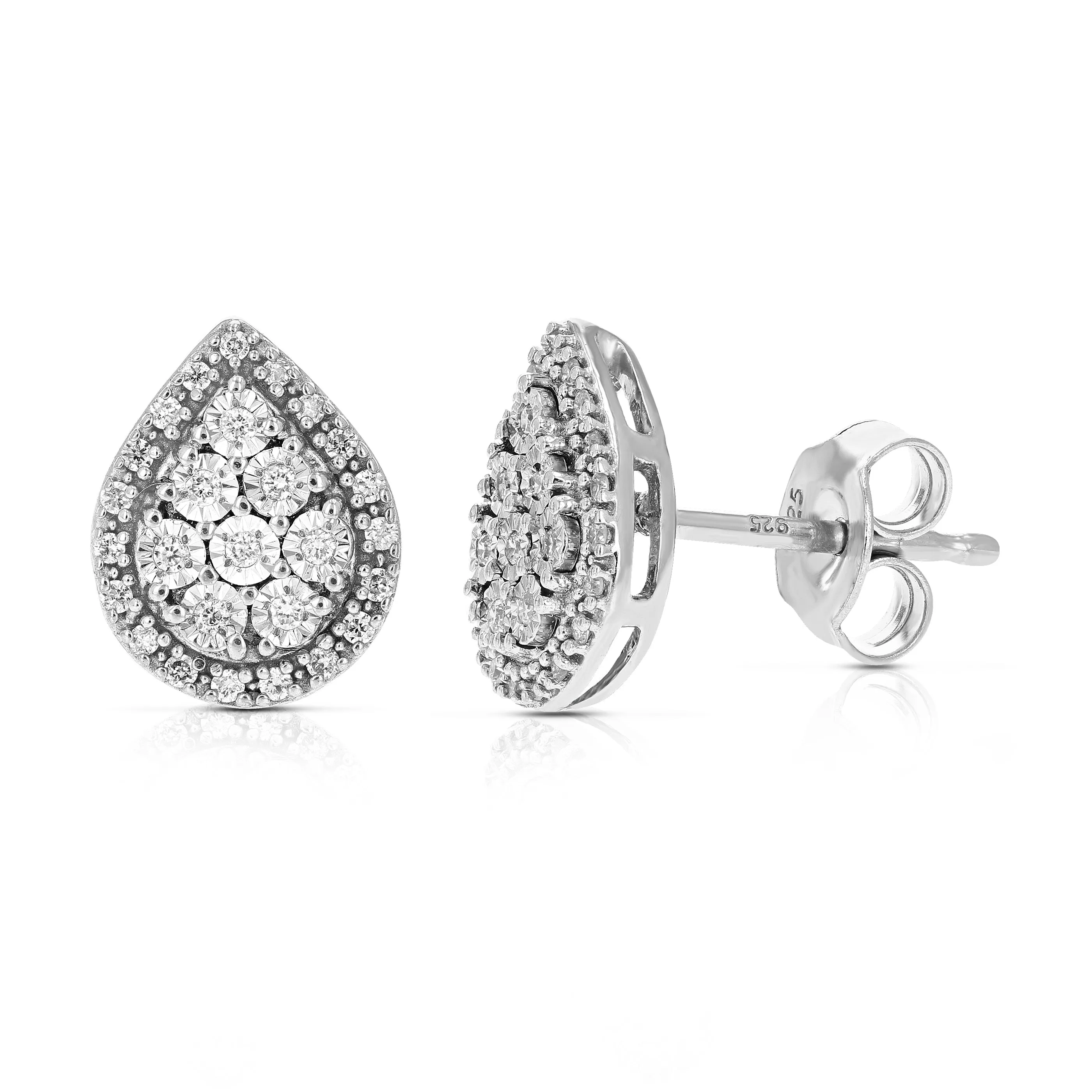 1/5 cttw Lab Grown Diamond Stud Earrings Drop Shape Round Cut Prong Set on .925 Sterling Silver