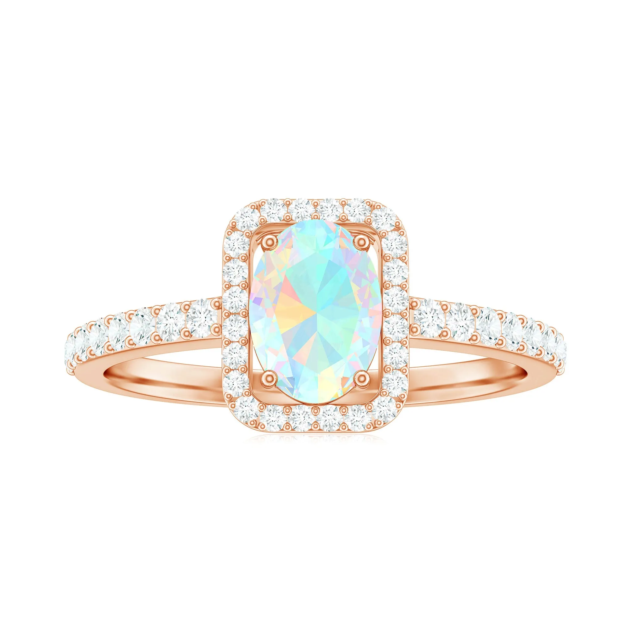 1.50 CT Oval Cut Ethiopian Opal Ring with Diamond Halo