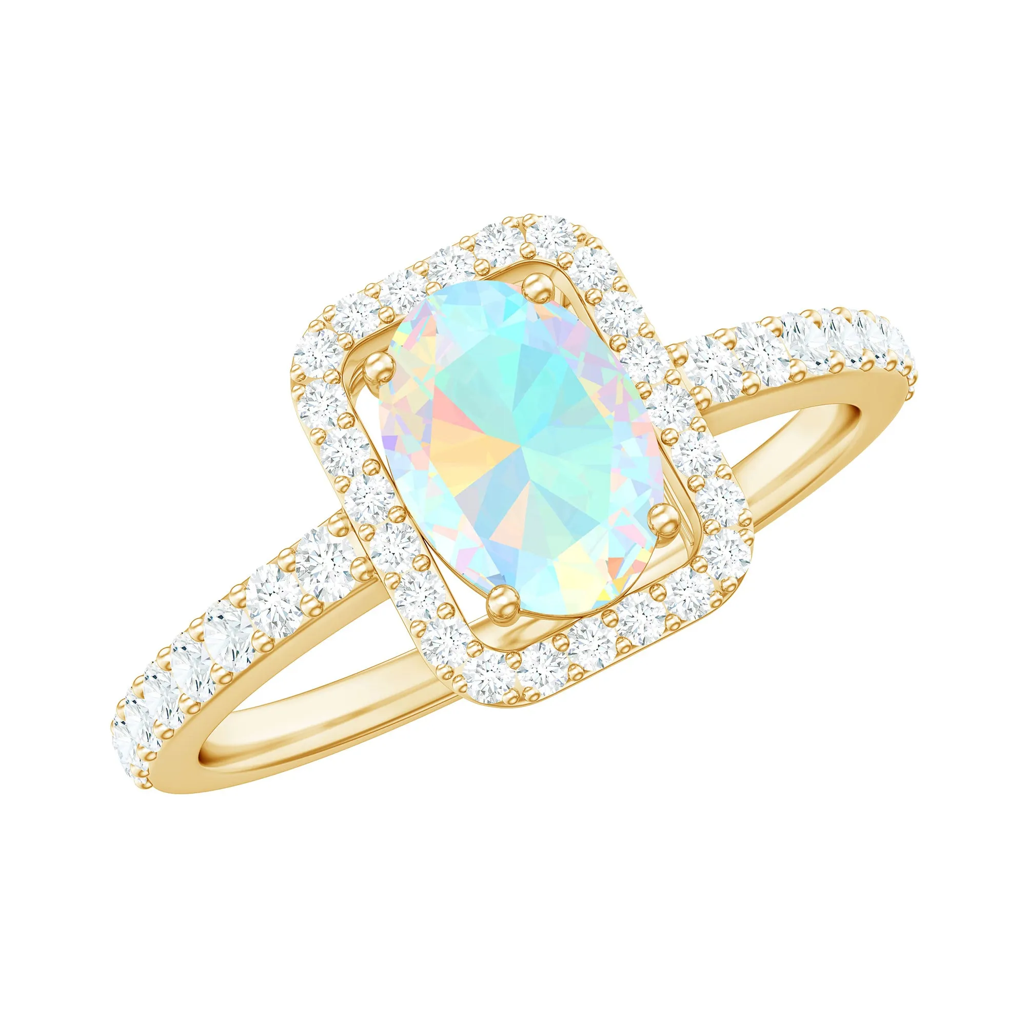 1.50 CT Oval Cut Ethiopian Opal Ring with Diamond Halo