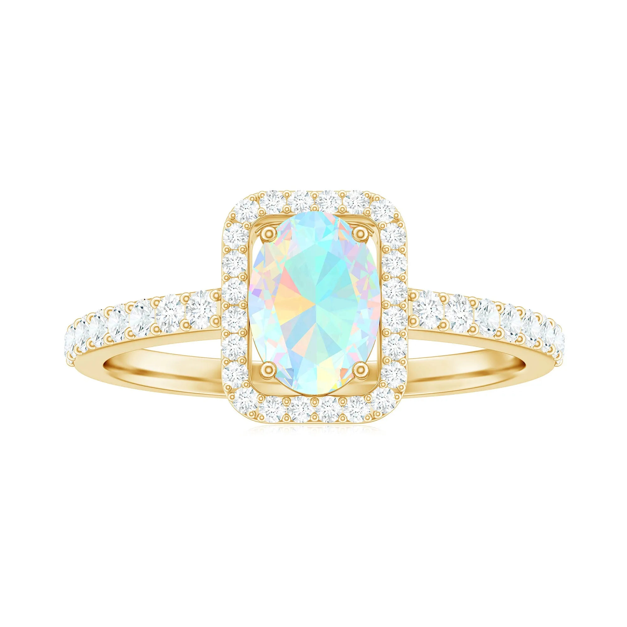 1.50 CT Oval Cut Ethiopian Opal Ring with Diamond Halo