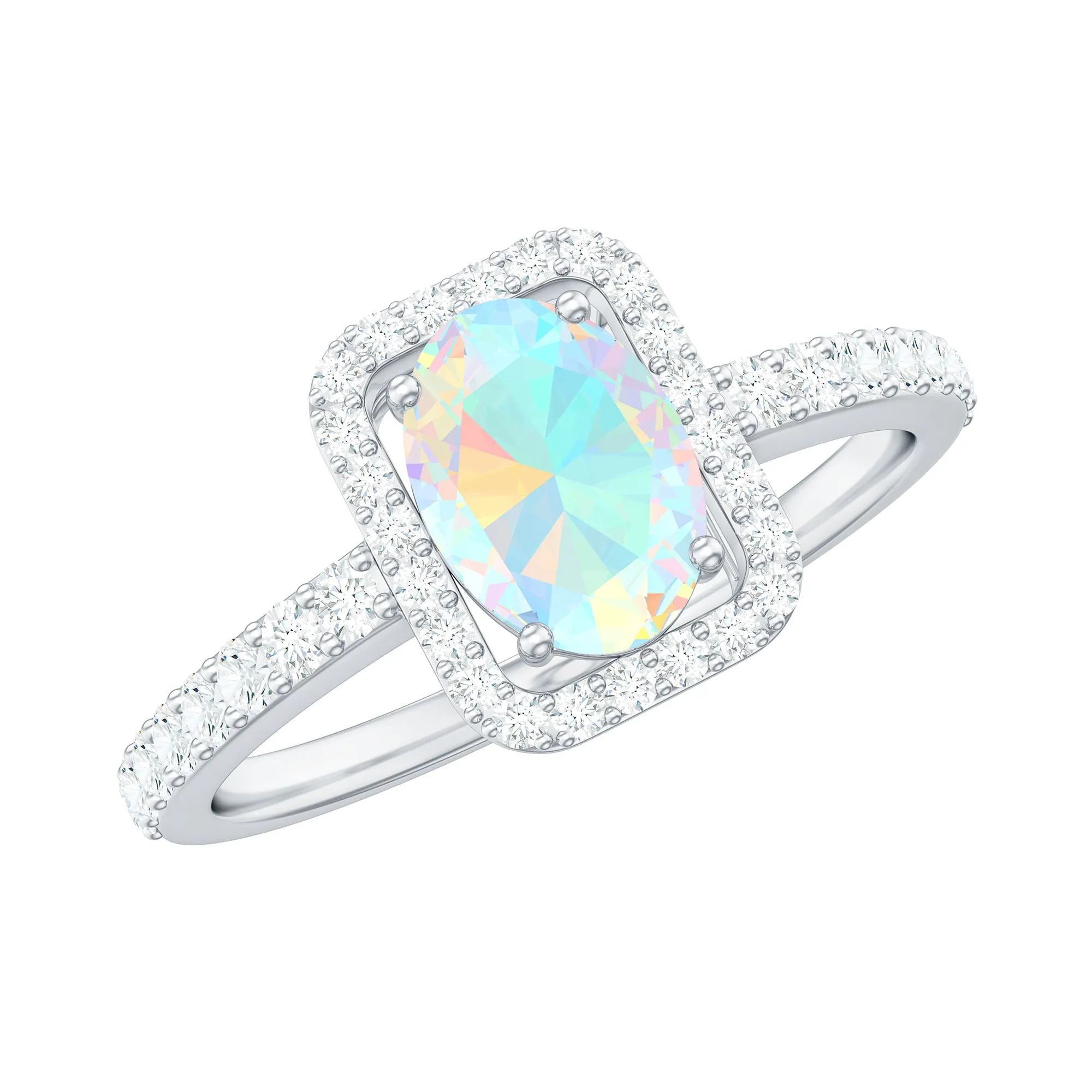 1.50 CT Oval Cut Ethiopian Opal Ring with Diamond Halo