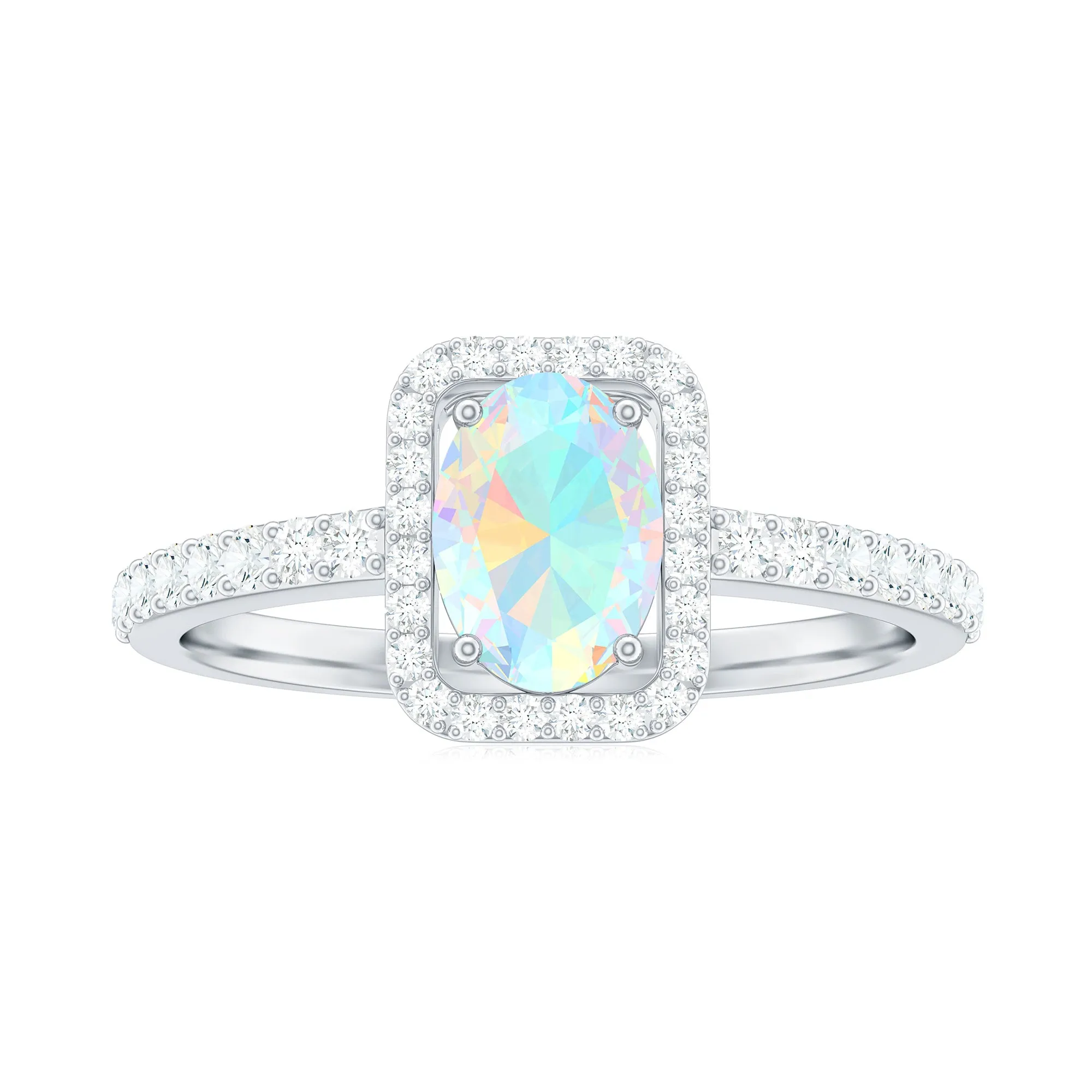 1.50 CT Oval Cut Ethiopian Opal Ring with Diamond Halo