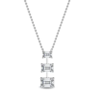 18ct White Gold 3 Emerald Cut Diamond Drop Pendant Necklace