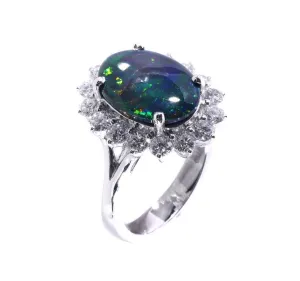 18K White Gold 3.13ct Solid Black Opal & Diamond Ring - 20558574