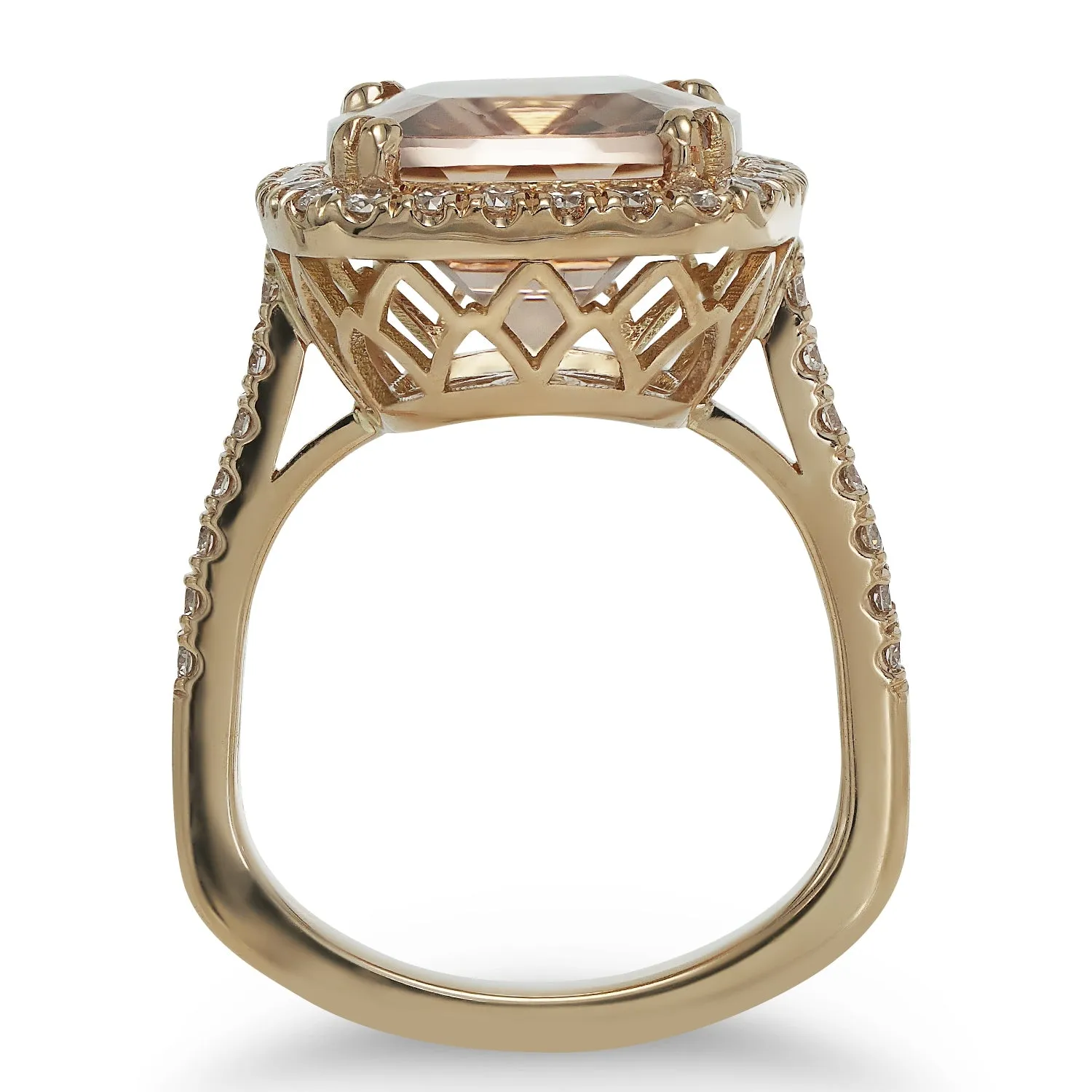 18kt Rose Gold Cushion Morganite and Diamond Ring