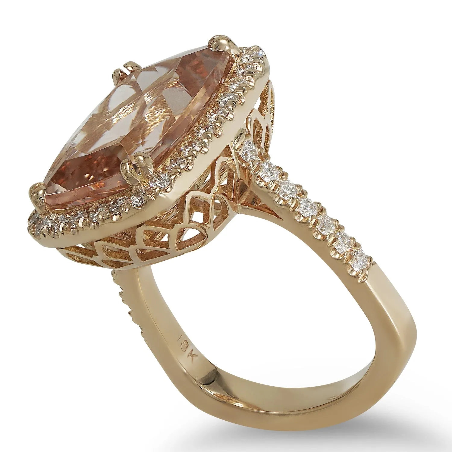 18kt Rose Gold Cushion Morganite and Diamond Ring