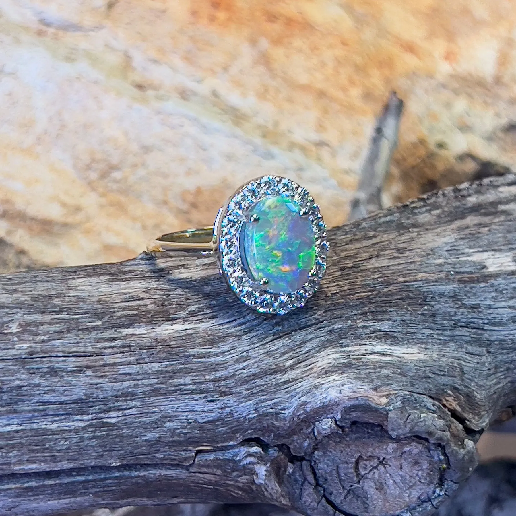 18kt Yellow Gold and Platinum Black Opal diamond cluster ring