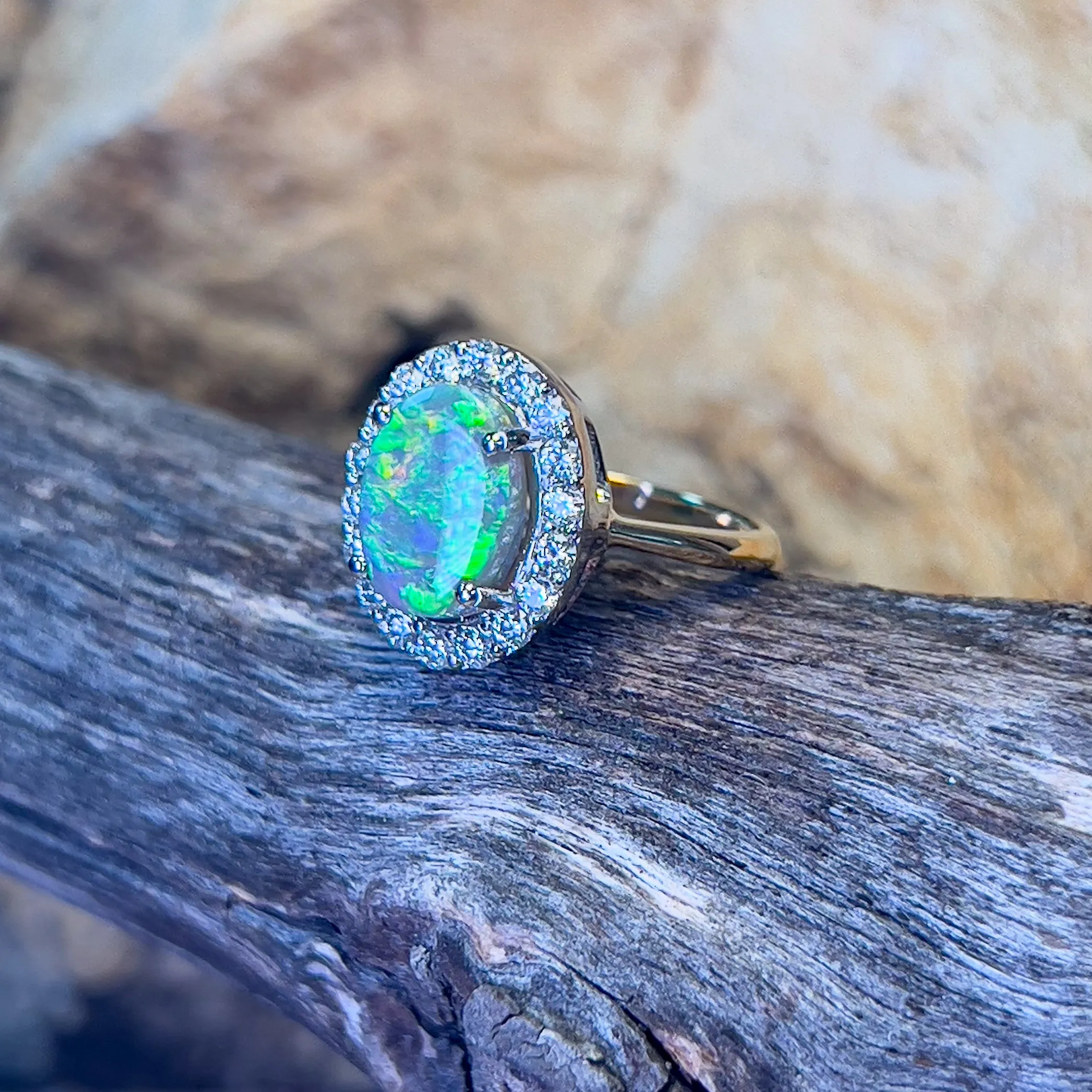 18kt Yellow Gold and Platinum Black Opal diamond cluster ring