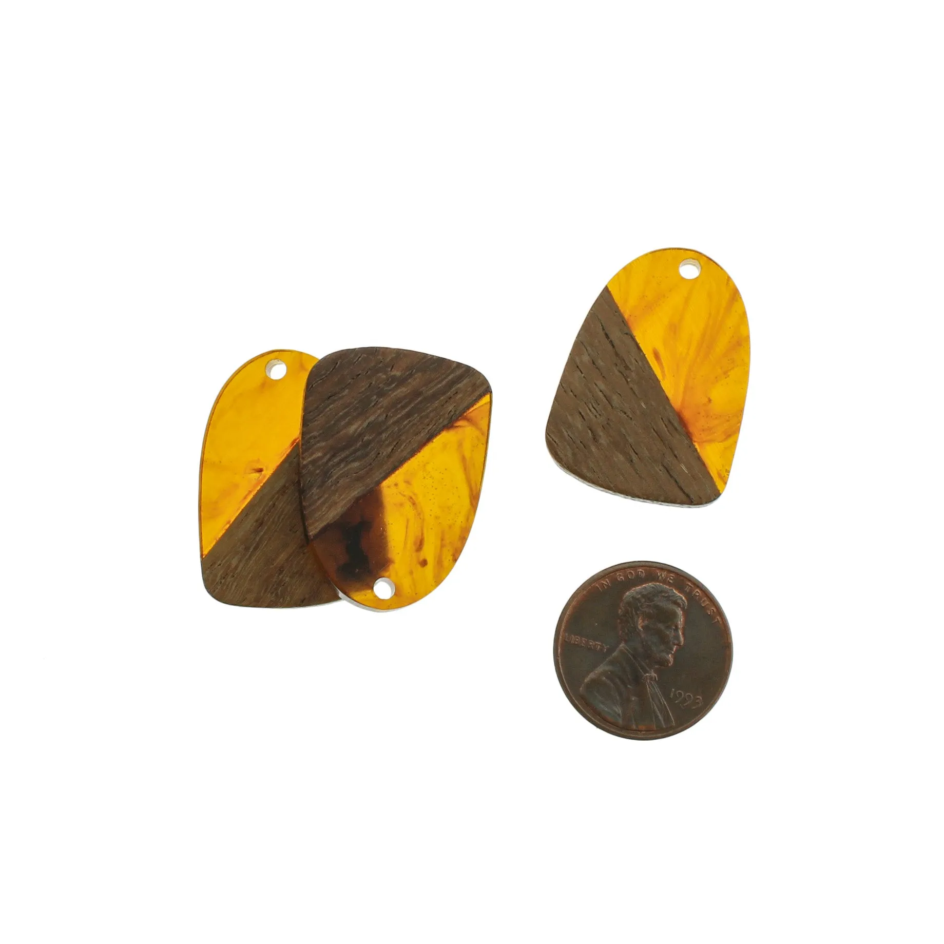 2 Drop Natural Wood and Swirl Resin Charms - Choose Your Color - 28mm