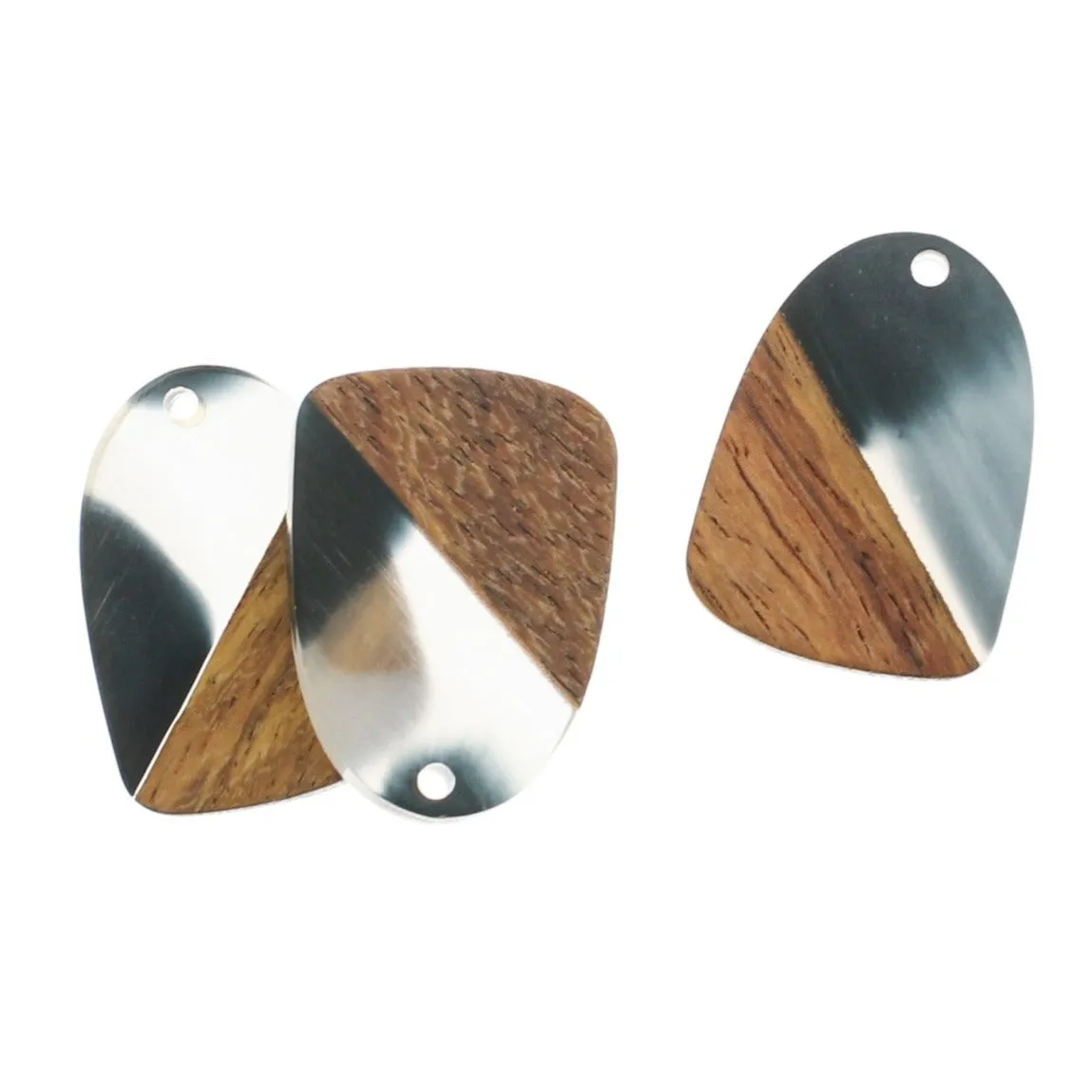 2 Drop Natural Wood and Swirl Resin Charms - Choose Your Color - 28mm