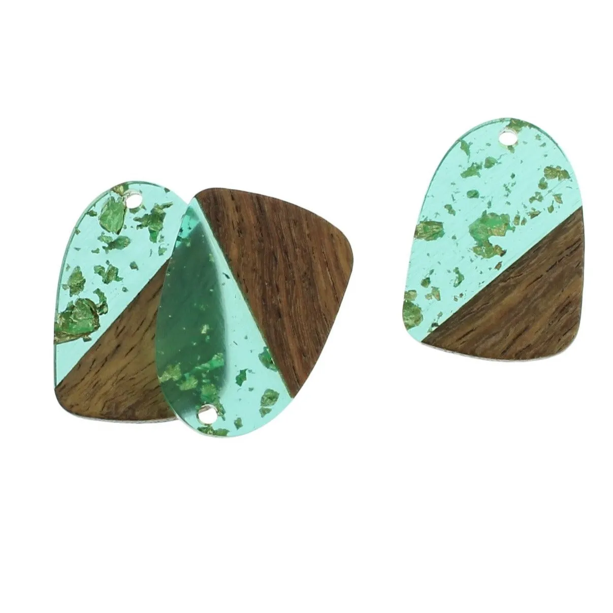 2 Drop Natural Wood and Swirl Resin Charms - Choose Your Color - 28mm