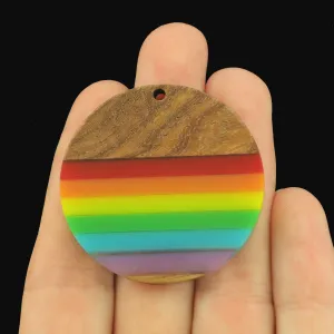 2 Multicolor Round Wood Charms 38mm - WP593