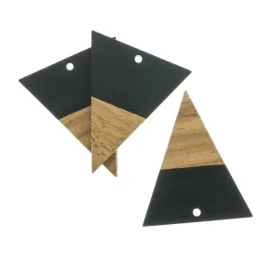 2 Triangle Natural Wood and Black Resin Charms 37mm - WP163