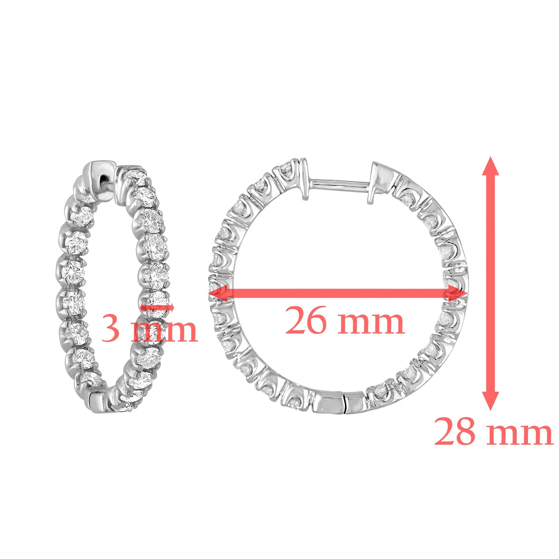 3 cttw Diamond Inside Out Hoop Earrings in 14K White Gold