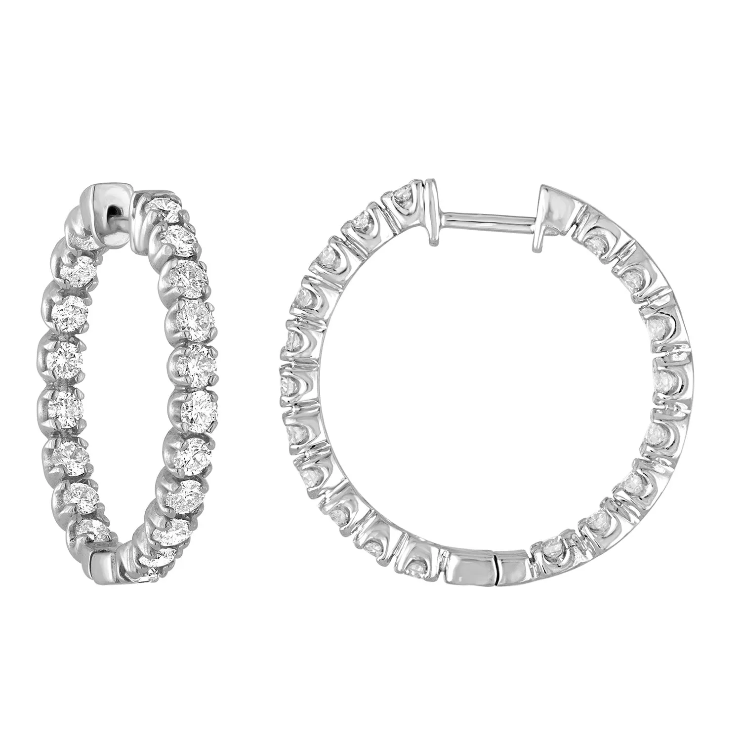 3 cttw Diamond Inside Out Hoop Earrings in 14K White Gold