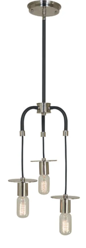 3-Light Rustic Industrial Pendant in Polished Nickel and Matte Black for Modern Spaces