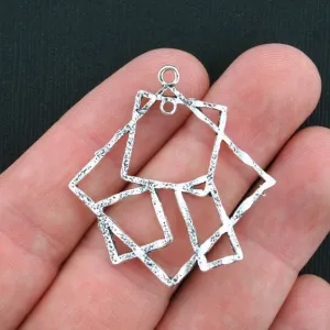 4 Geometric Squares Antique Silver Tone Charms - SC3444