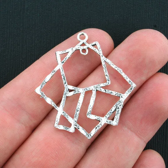 4 Geometric Squares Antique Silver Tone Charms - SC3444