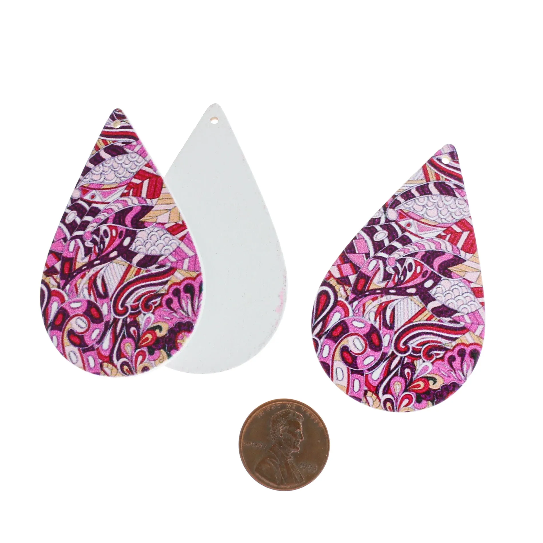 6 Swirl Teardrop Printed Natural Wood Charms - Choose Your Color!