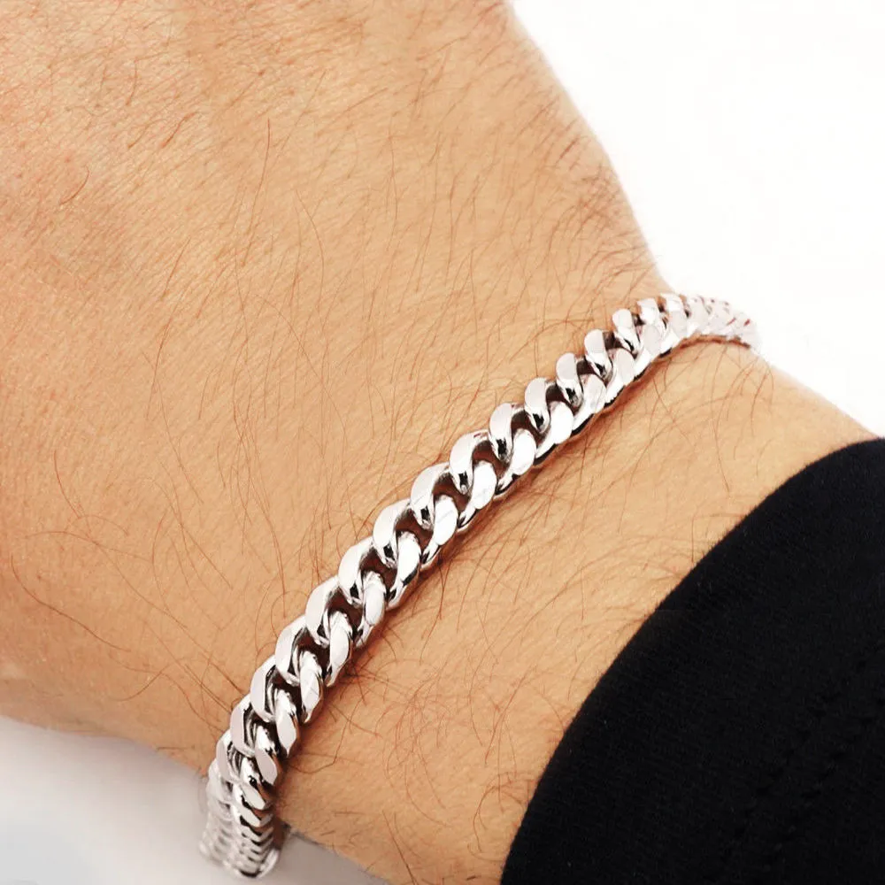 7mm 0.3 Men's Real Solid 925 Sterling Silver Cuban Chain Bracelet 9 inch